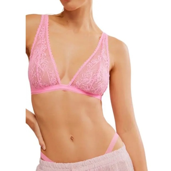Free People Intimately Fp Reya Pink Lace Triangle Bralette Bra Womens M - Picture 1 of 10